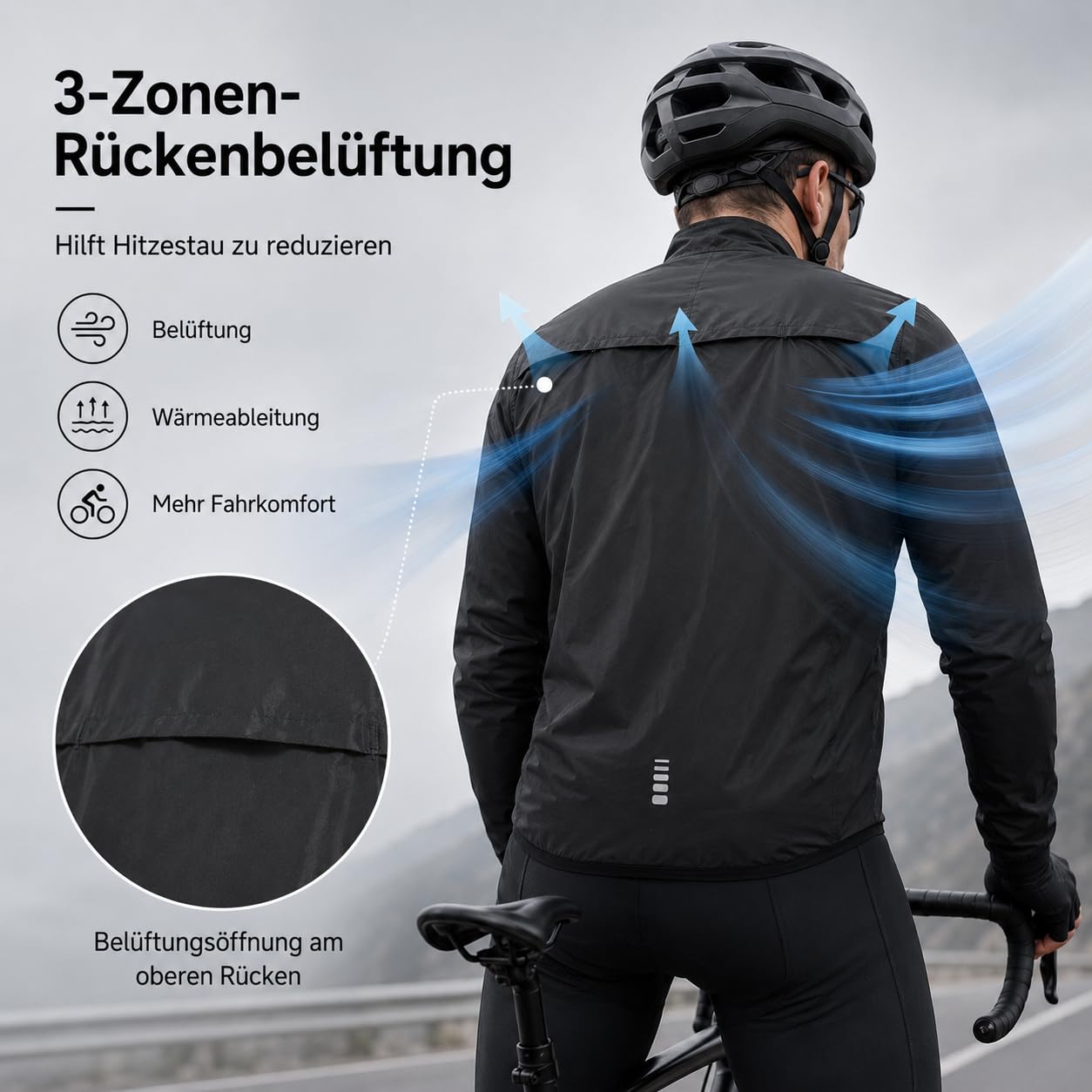 Przewalski Fahrradjacke Herren, Windbreaker Herren Reflektierend Wasserabweisend Atmungsaktiv für Laufen und Radfahren