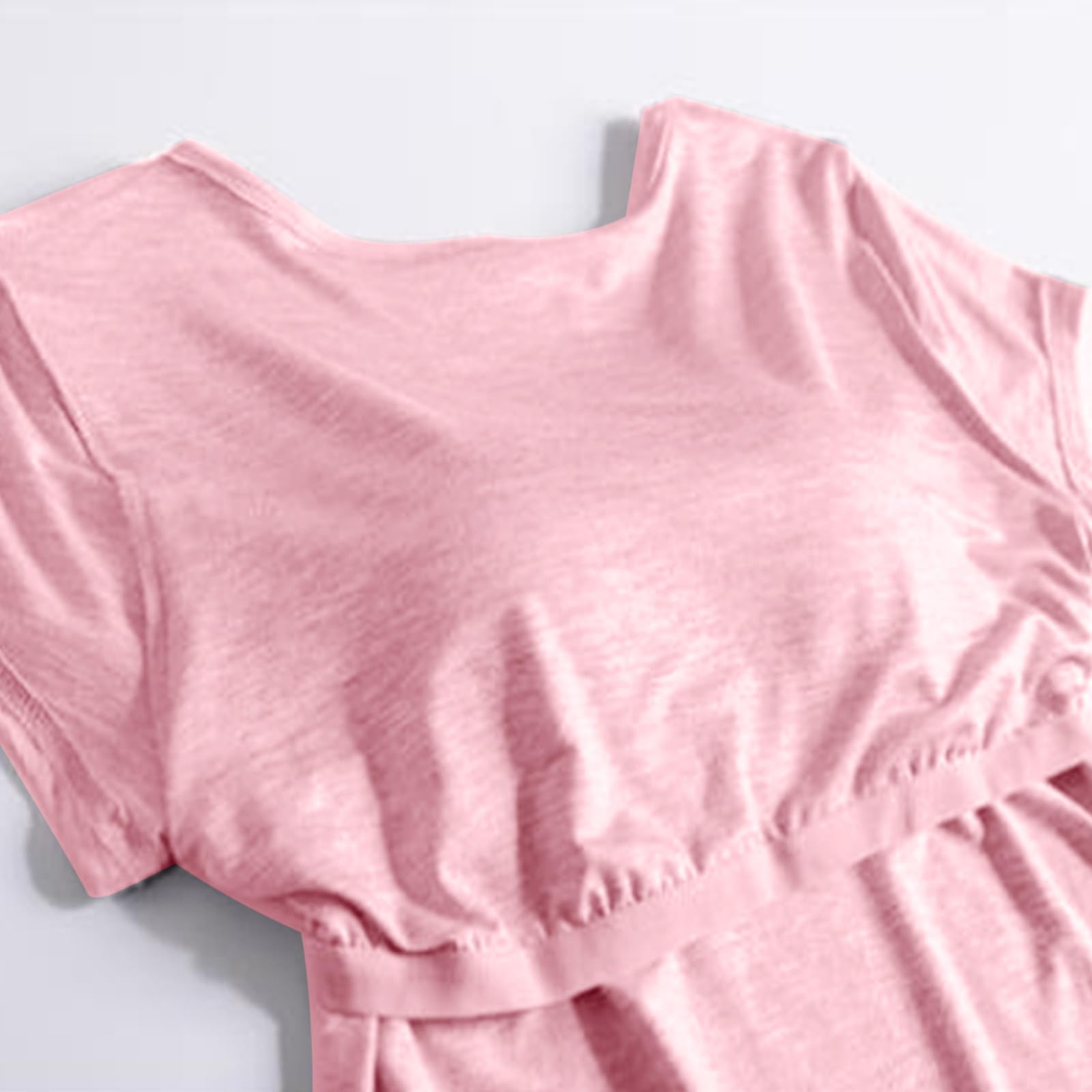 Womens Shirts with Built in Bra Short Sleeve Shirts Summer Casual Athletic Workout Yoga Shelf Bra Padded T Shirts Tops — view 5