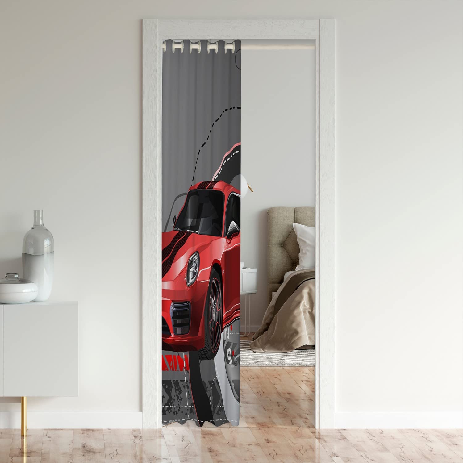 Rideaux Voiture De Course Rouge/noir - 132 X 160 Cm - Tissu Doux, Occultation 30-50% - Chambre Ado, Salon