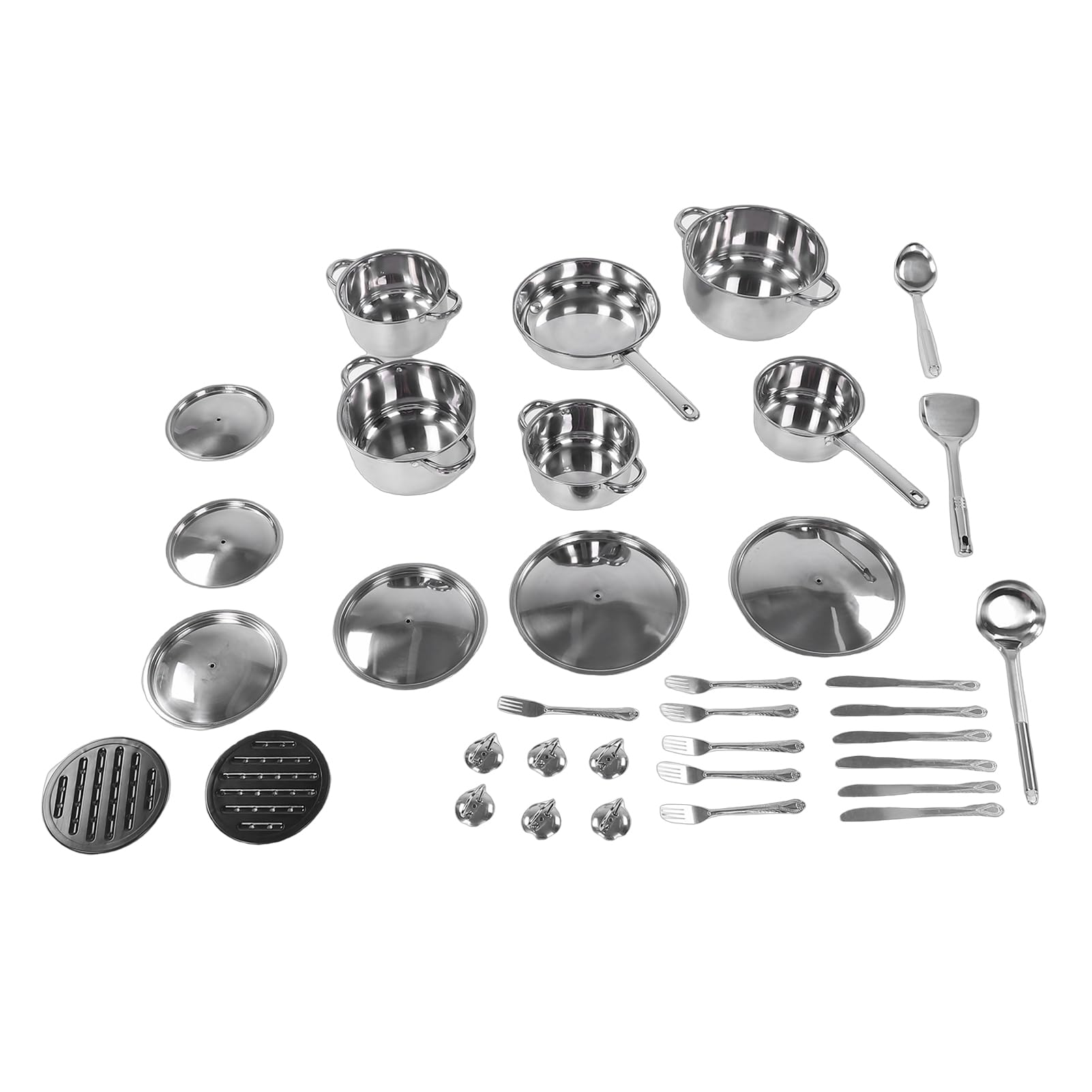 Sonew Juego de Utensilios de Cocina Profesionales de Acero Inoxidable – Juego de Ollas y Sartenes de Cocina de 12 Piezas con Tapas y Utensilios para Estufa de Gas/eléctrica/inducción –