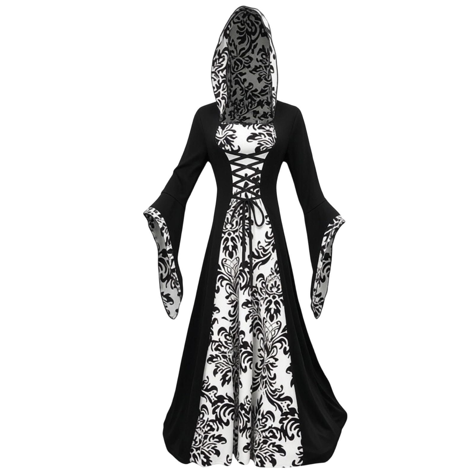 Meeyuioe Womens Halloween Gothic Dresses Medieval Vintage Plus Size Victorian Hooded Maxi Dress Party Festive Evening Casual Goth Carnival Y2K Costumes Witches Outfits White L