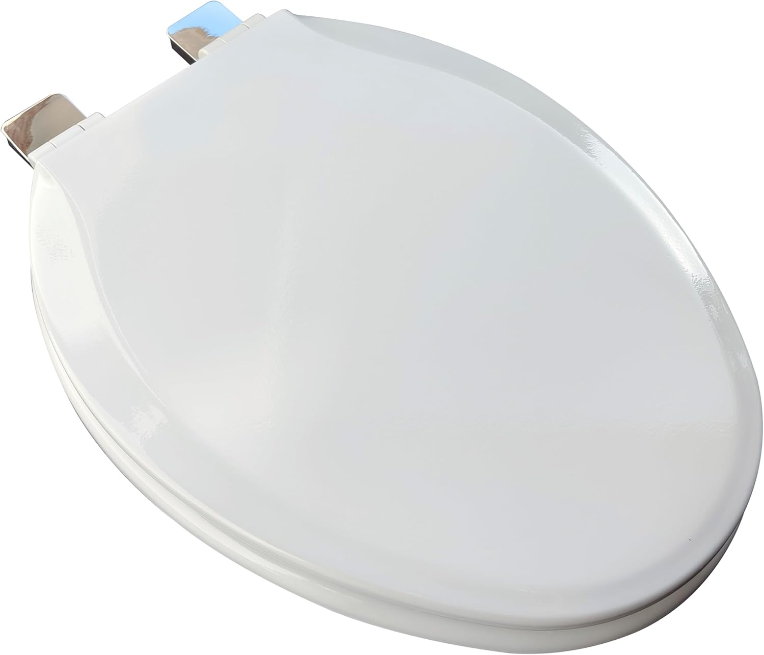 1Q1E7-00CH Premium Molded Wood Toilet Seat with Metal Slow Close Hinge, Elongated, White with Chrome