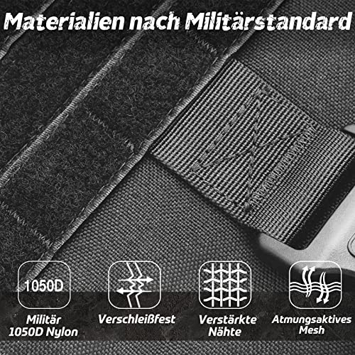 rabbitgoo Hundegeschirr Grosse Hunde mit Taktisches MOLLE und Metallschnallen ohne Zug, Verstellbare Sicherheitsgeschirr mit Griff, Atmungsakti Brustgeschirr, Gepolstert Hundeweste, M Schwarz