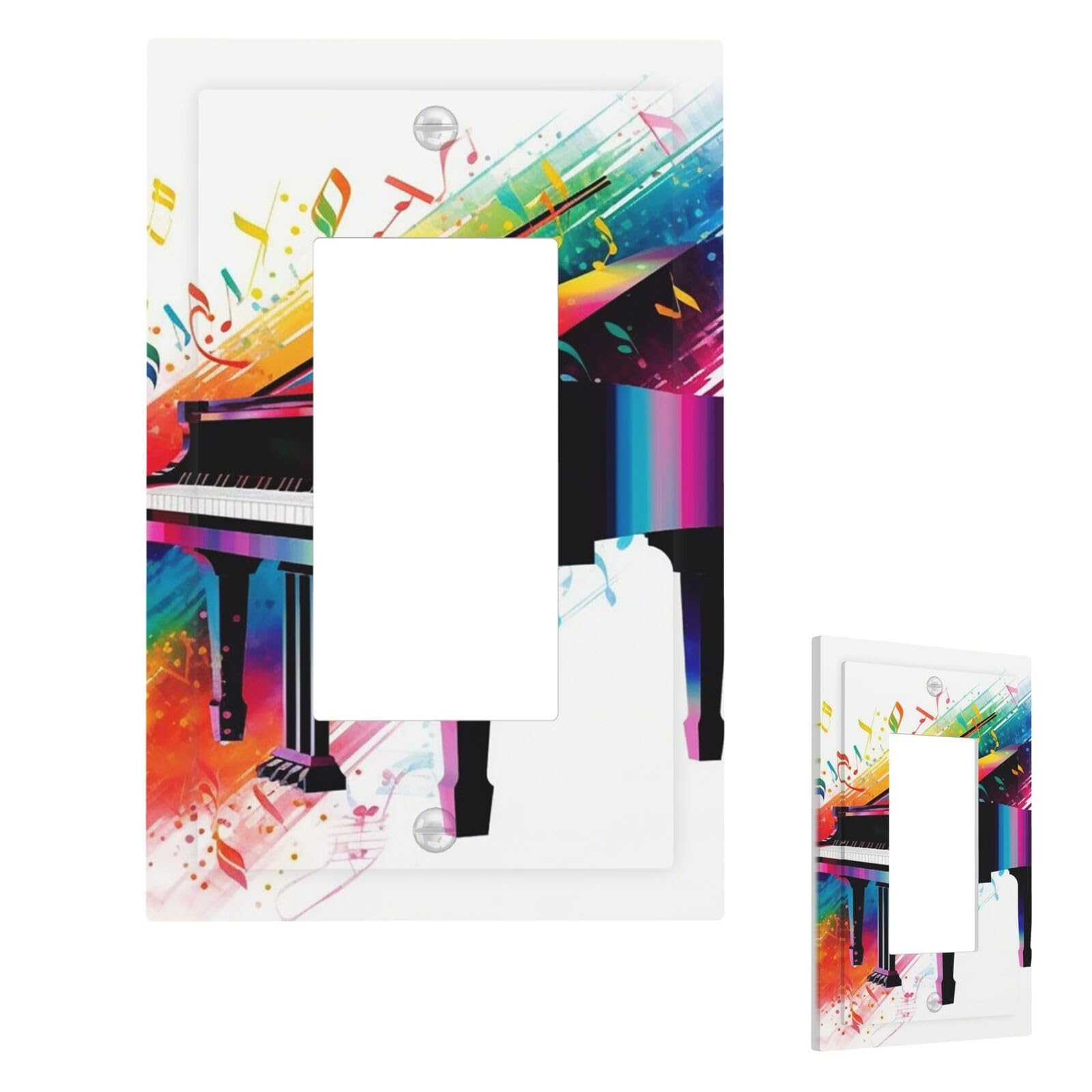 Colorful Piano Keyboard Music Wall Plate Cover 1 Gang, Modern Decorative Light Switch Cover Unbreakable Receptacle Outlet Covers for Living Room Bedroom Decor