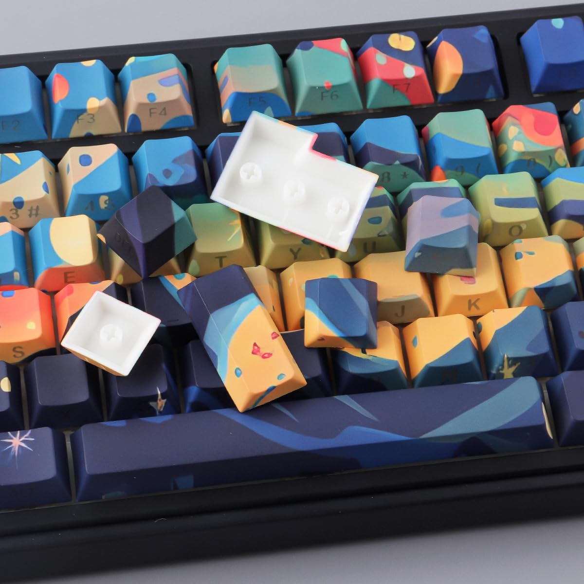 PBT Keycaps 133 Keys Double Shot Starry Sky Keycaps, Shine Through Side Printed Keycaps, Cherry Profile Dye Sublimation Keycap for Cherry MX Switch ANSI & ISO Layout Mechanical Keyboards