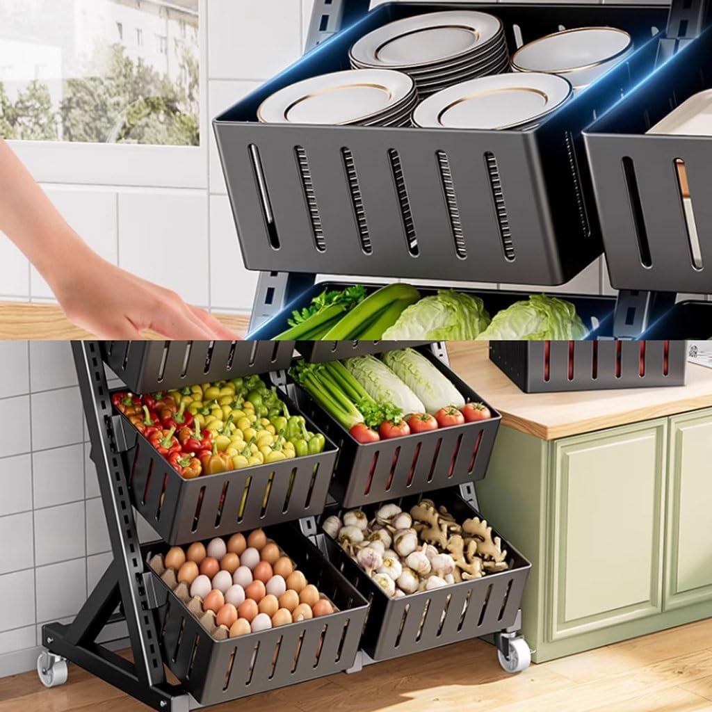 CHICKEN Pot and Pan Organizer Kitchen Storage Rack Vegetable Storage Rack Floor-Standing Living Room Household Kitchen Supplies Storage Rack Kitchen Organizers and Storage