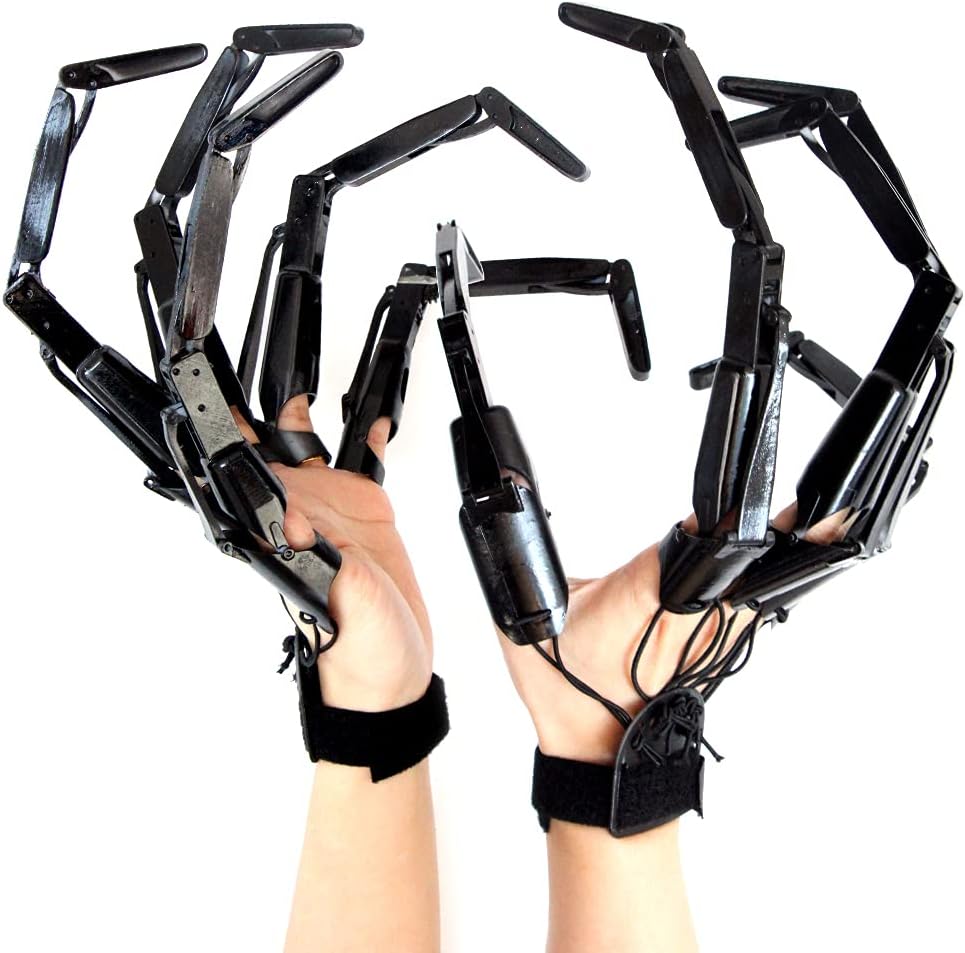 1 Pair Halloween Articulated Fingers, 3D Printed Flexible Finger Extensions - Adjustable, Fits - Halloween Party Cosplay Costume (Black)