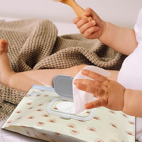 Miniatura 7 de Soporte para toallitas para bebés, dispensador de toallitas, paquete de 3 recipientes portátiles recargables para toallitas limpias, funda