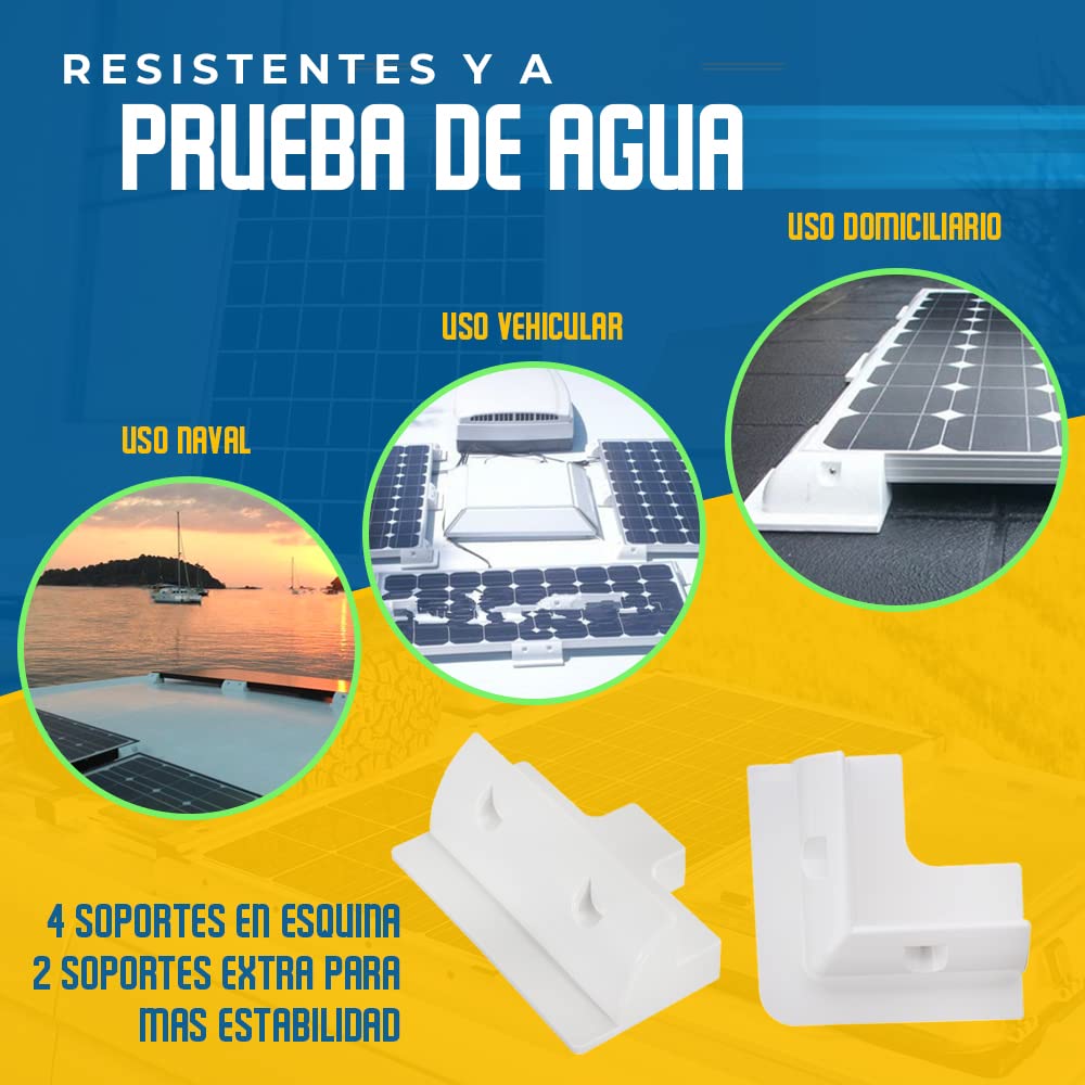 Lot De 6 Supports De Montage Rectangulaires Panneau Solaire Blanc - Sans Perçage Pour Caravanes Et Camping-Cars