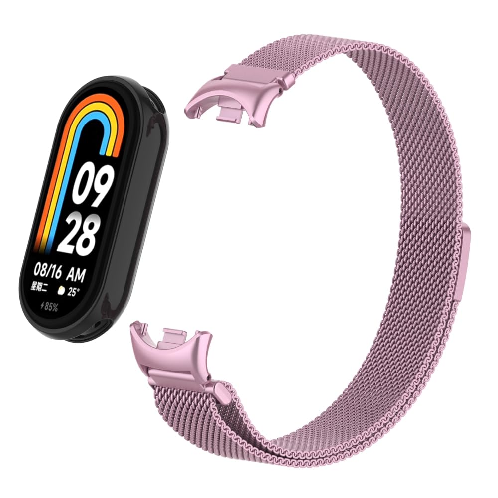 HchenH Bracelet Compatible with Xiaomi Mi Band 8, Stainless Steel Metal Adjustable Replacement Strap, Soft Breathable