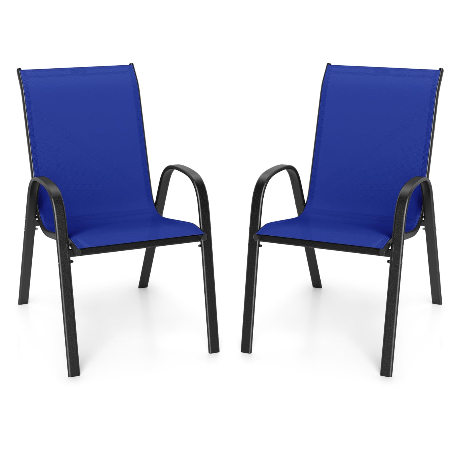 Giantex Patio Chairs Set of 2, Stackable Outdoor Dining Chairs with Breathable &amp; Quick-Dry Fabric &amp; Armrests for All Weather, Lawn, Backyard, Poolside,Porch, Deck, 330 LBS Capacity (Blue)