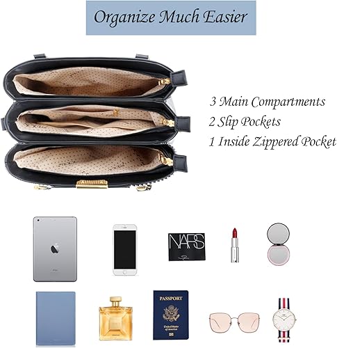 Miniatura 7 de KKXIU 3 Zippered Compartments Purses and Handbags for Women Top Handle Satchel Shoulder Ladies Bags