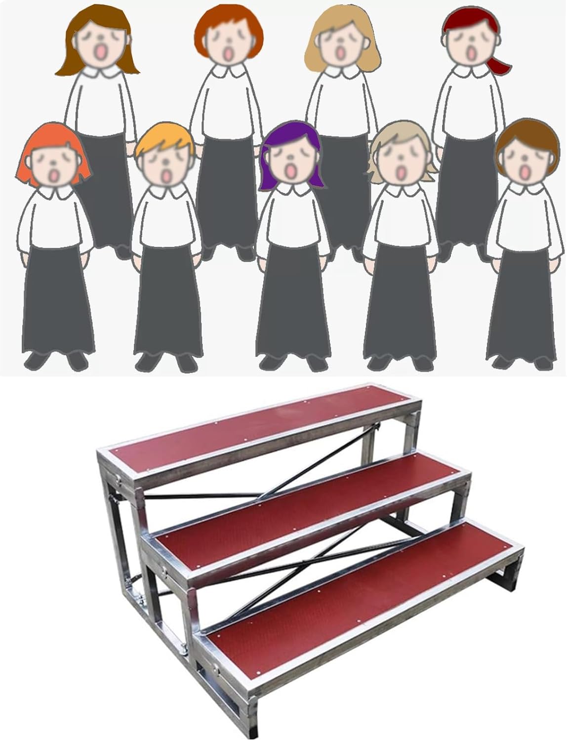 3-Tier Portable Choir Stage Ladder, Anti-Slip Music Stool with Compact Choral Treads, Easy Assembly Roup Staircase Platform for Community Theater & Family Photos (Style B)