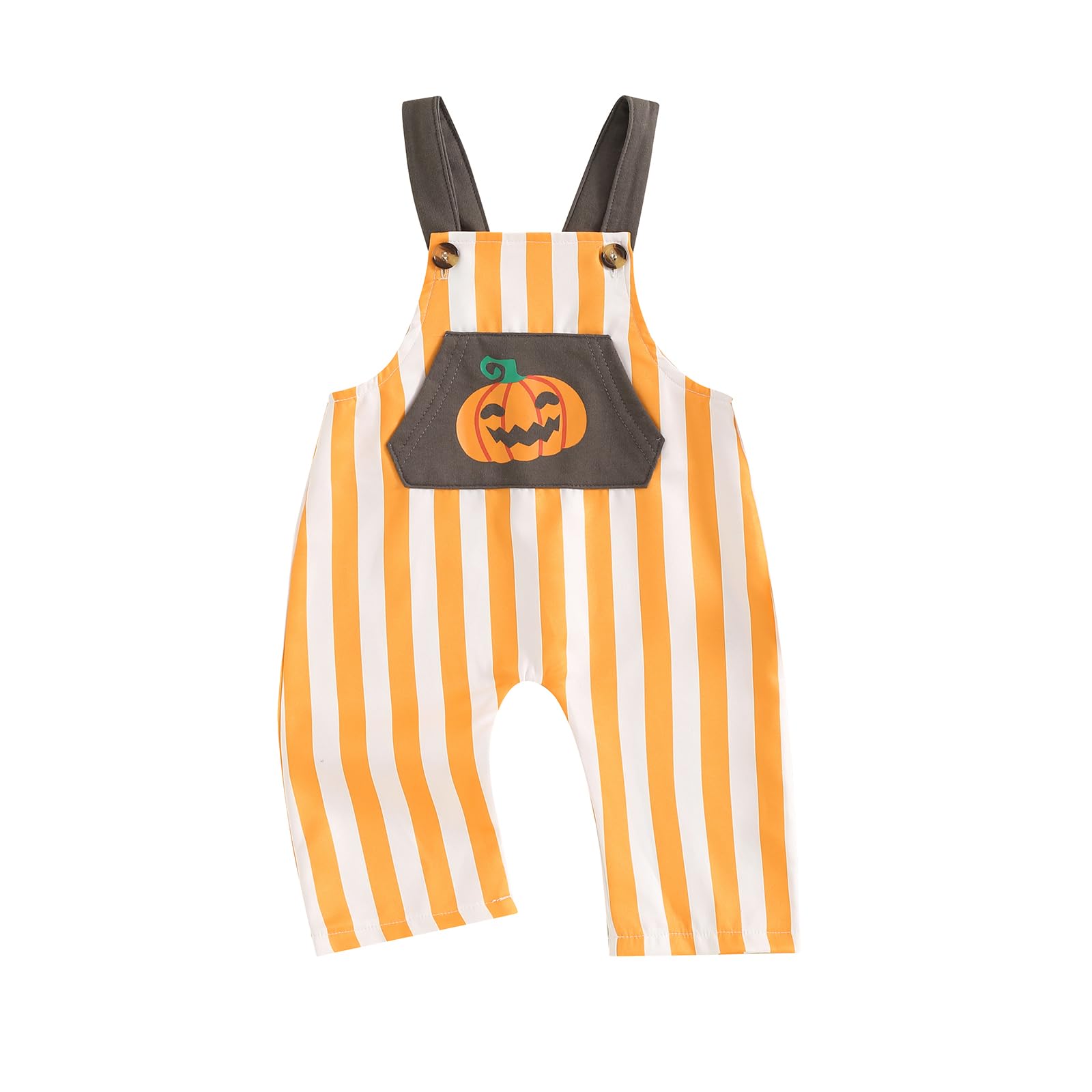 niceclould Toddler Baby Girl Boy Halloween Overalls Striped Pumpkin Print Square Neck Sleeveless Jumpsuit with Front Pocket (A-Multi-color, 3-6 Months)