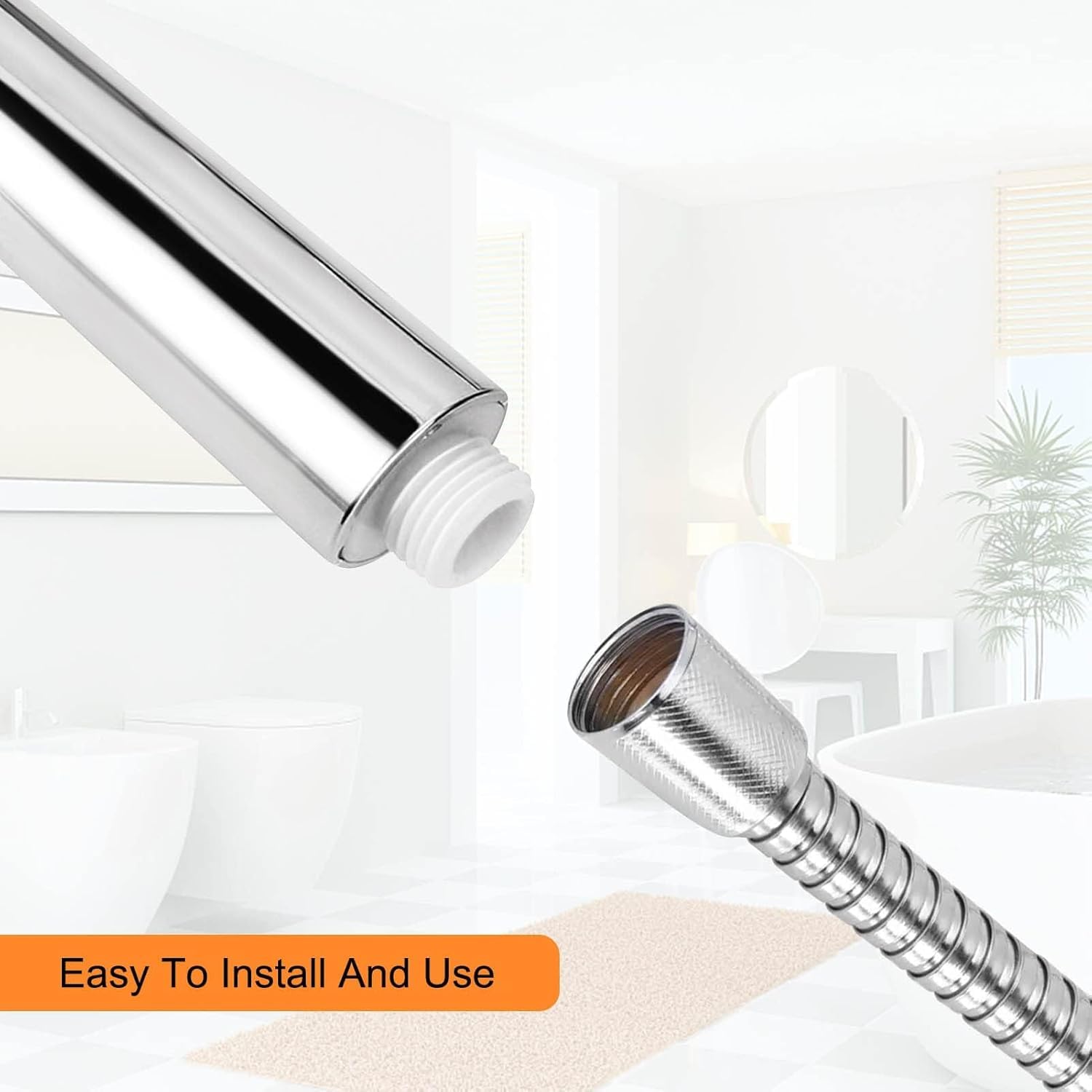 SQUADO Soffione Doccia con Tubo Flessibile in Acciaio 1.5m, 5 Funzioni Getti ad Alta Pressione, ABS Cromato Anticalcare con Ugello