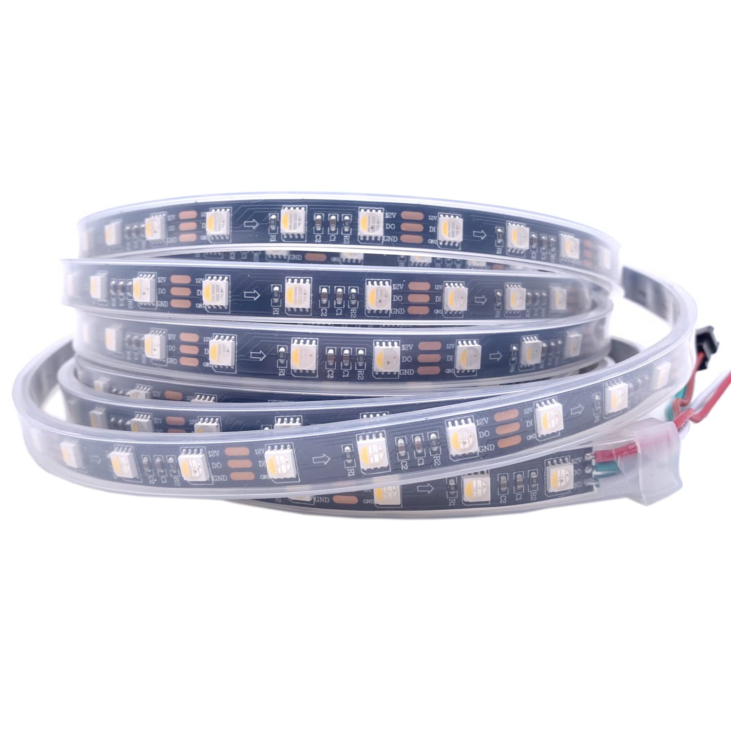 RGBWW DC12V SK6812 (similaire à WS2812B), 5 m, 60 LED/pixels/m, 300 LED, adressable individuellement, flexible, 4 couleurs en 1 LED, couleur rêve, bande LED, non étanche IP67 (12 V, 5 m, SK6812