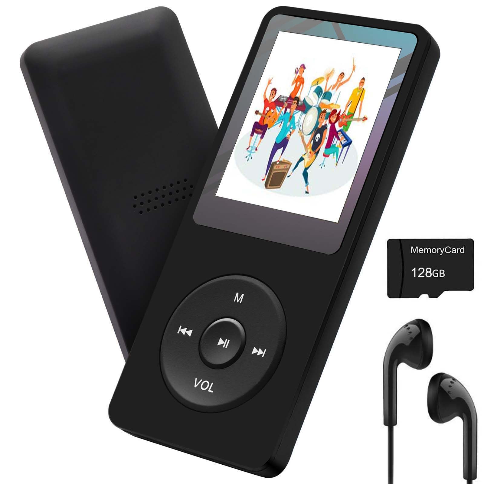 128GB MP3 Player Music Player with Bluetooth 5.2, Built-in Speaker, FM Radio, Voice Recorder, HiFi Sound, E-Book Function, Earphones Included