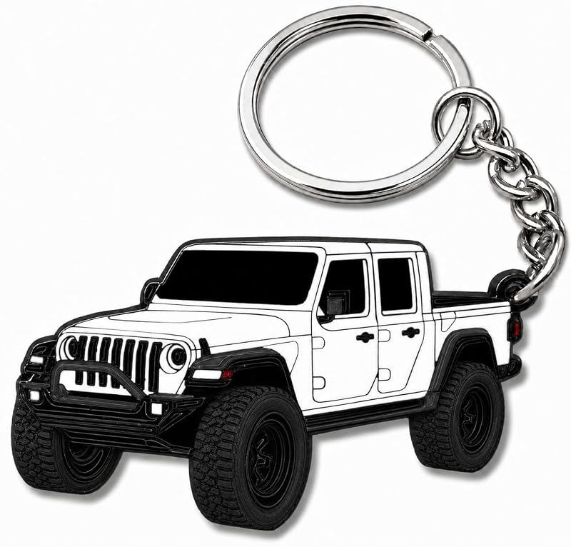Chaveiro Jeep Gladiator FOUR WHEEL BEAST em metal esmaltado branco