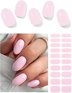 Semi Cured Gel Nail Strips (Pale Pink), 20 Pcs Gel Nail Wraps, Stickers, UV Light Required, Salon Quality, Long Lasting