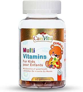 CanVita Halal kids Multivitamins Gummy 60, for Immunity Support - first day vitamins, Helps to maintain Good Health & immune function, Multivitamines pour enfants, vitamin d , vitamin b, vitamin c, vitamin a, biotin & Iron, Made in Canada