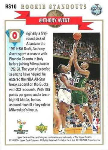 Miniatura 2 de 1992-93 Upper Deck Basketball Rookie Standouts #RS10 Anthony Avent Official UD NBA Trading Card