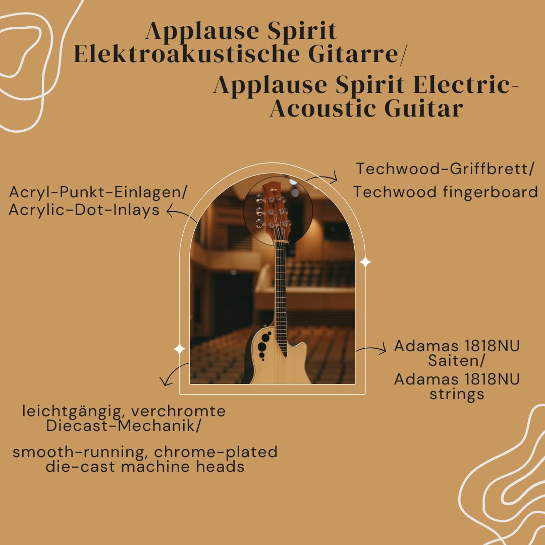 Applause E-Akustikgitarre Spirit - selektierte Fichtendecke - Mid-depth Lyrachord Body - Cutaway - AP2T Preamp + Tuner - Natur - AAE-044-4S