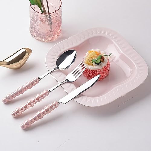 Miniatura 5 de Juego de cubiertos de perlas, cubiertos creativos de acero inoxidable con mango de cerámica para cocina, hotel, hogar, cuchillo para carne, cuchara
