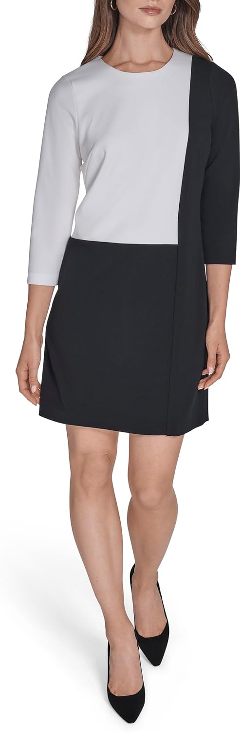 Halston Women's 3/4 Sleeve Round Neck Knee Length Dress