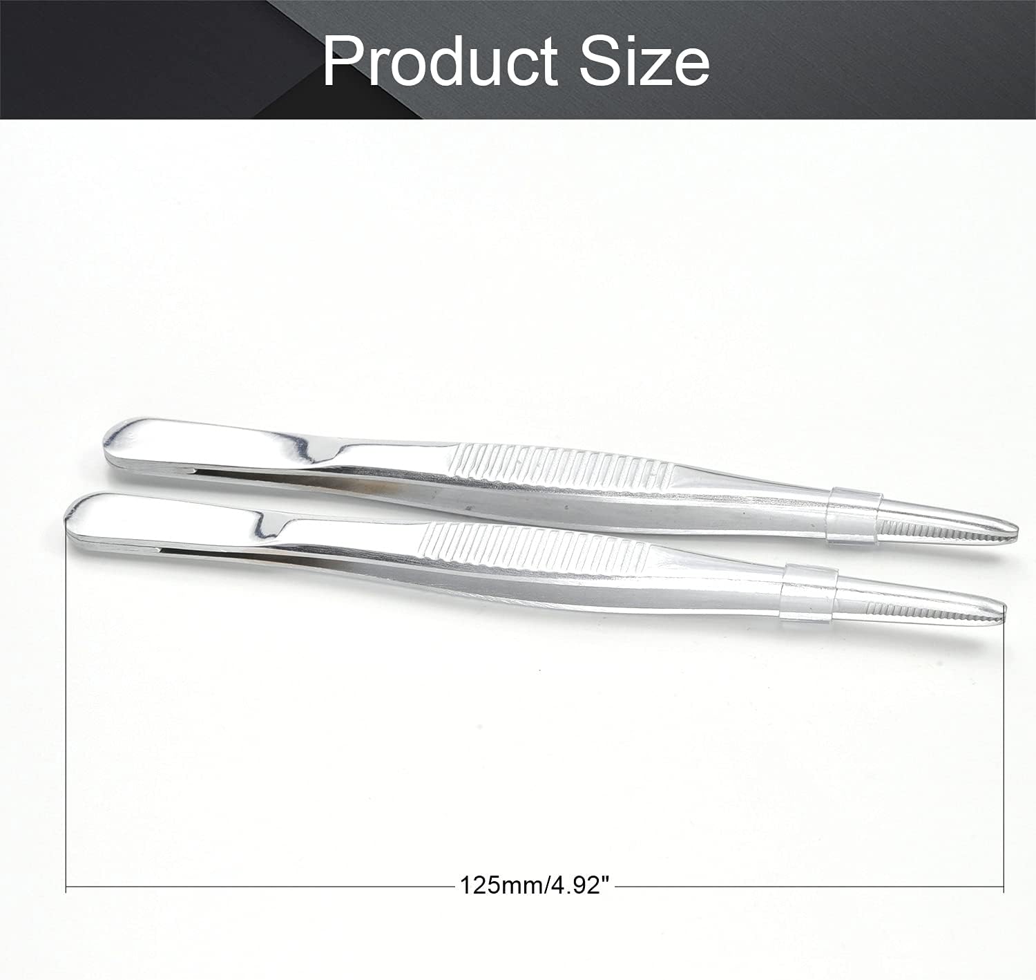 Utoolmart 2Pcs 304 12.5cm Lenght Straight Head Stainless Steel Straight Blunt Tweezers Serrated Tip