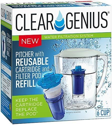 Water Pitcher Filtration System FWP-1, Includes Reusable Filter Cartridge and Filter Pod Refill, Clear, 6-Cup Capacity