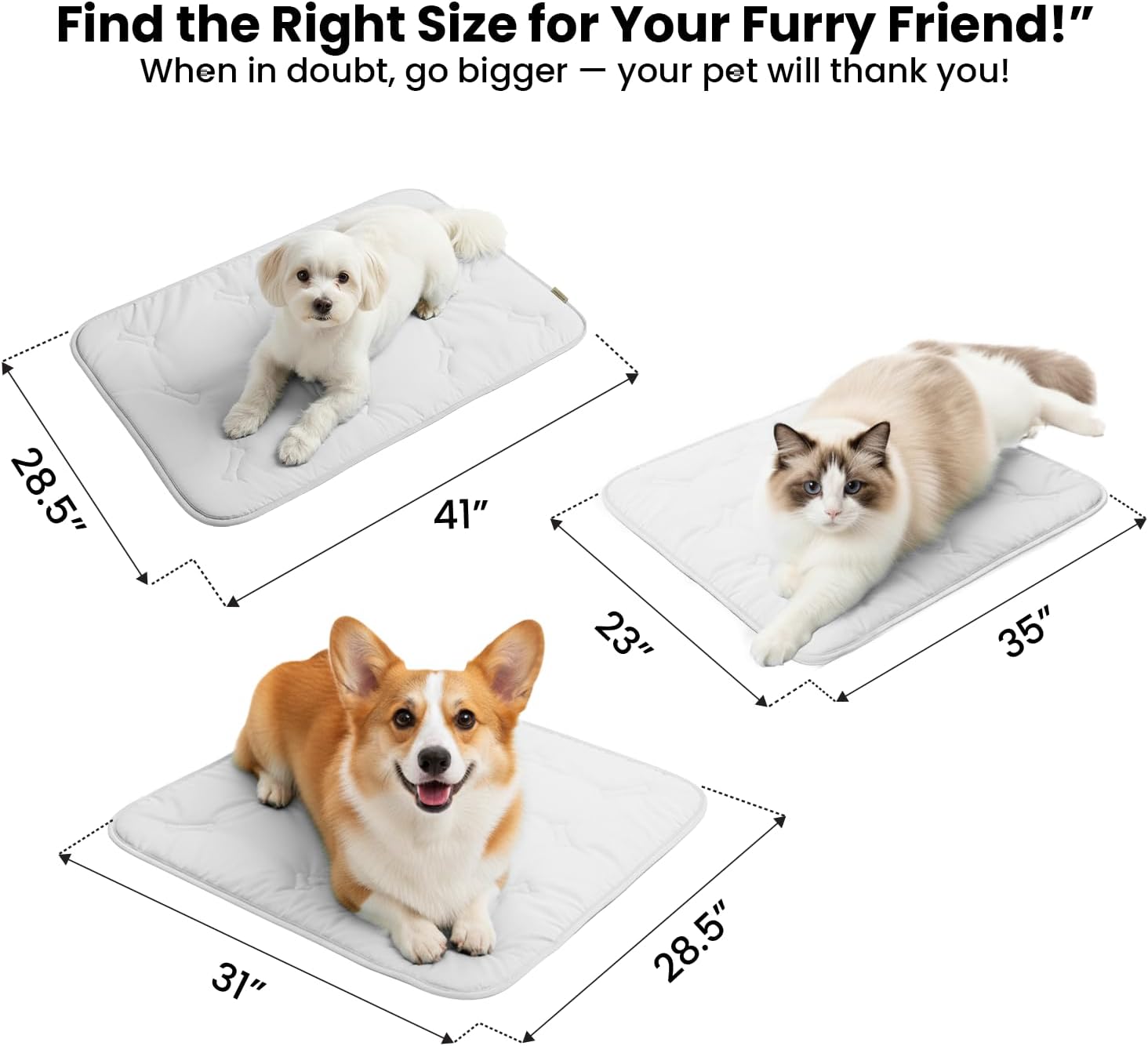Self Cooling Mat for Dogs & Cats, 41x28.5 Soft Breathable Cold Crate Pad for Pet, Portable Washable Kennel Bed for Outdoor Summer with Non-Slip Bottom and Chill Cool Fiber, Light Gray