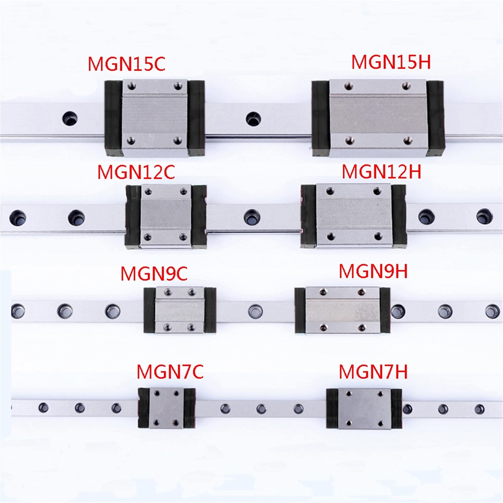 Lcuihong-Guide de Rail linéaire Mgn12h mgn9h mgn12c mgn15h Carri + mgn12 mGN9 mGN5 mGN7 100-800 mm Guide de Rail linéaire Solide et Durable (Color : MGN12H, Guide Length : 500mm)