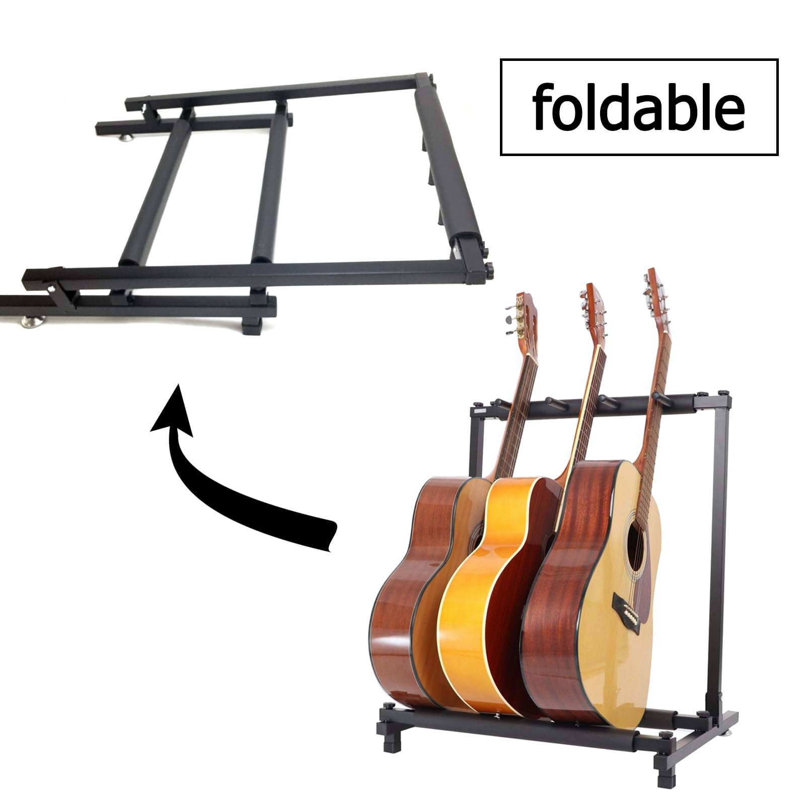 Espositore per chitarra, supporto da pavimento per 3 chitarre, design stabile e durevole, salvaspazio, con supporto in spugna per riporre la chitarra e performance sul palco