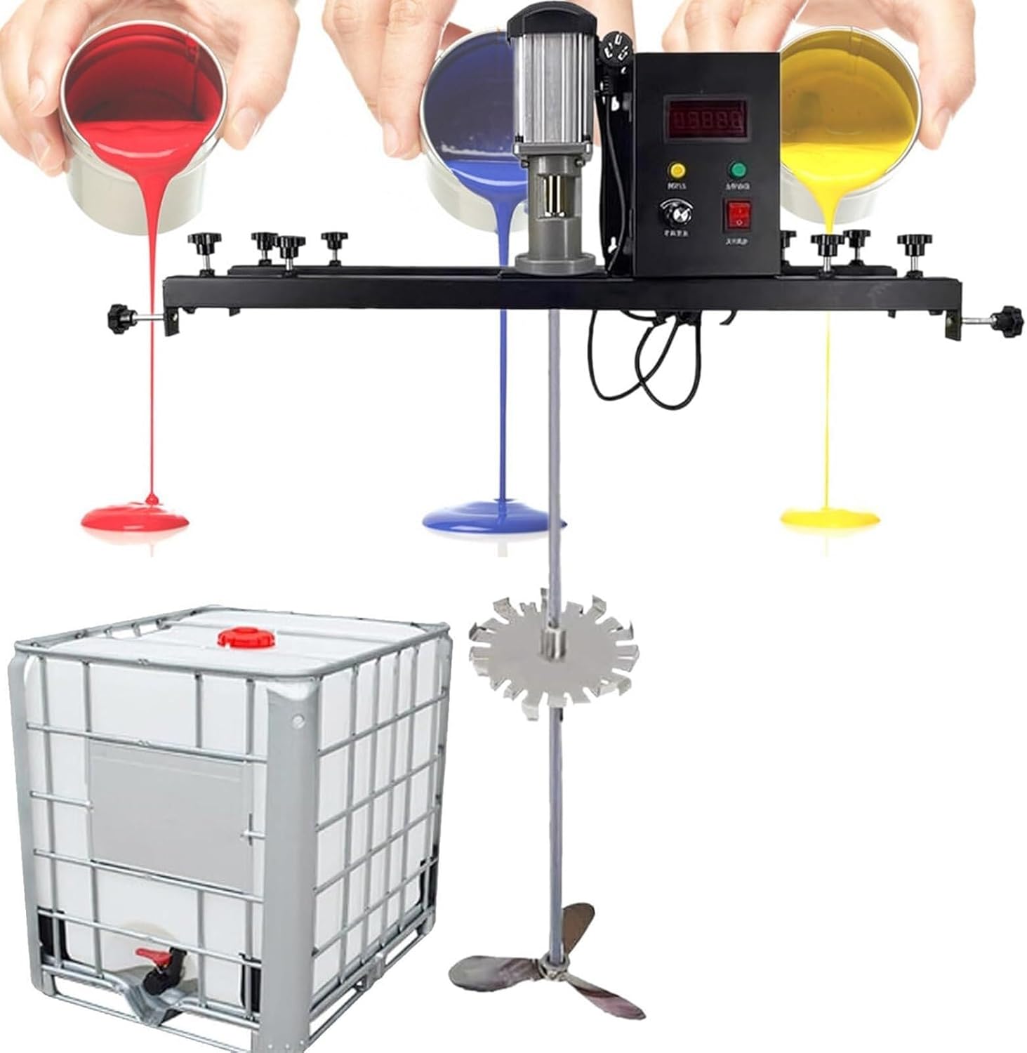 High-Powered Electric Tank Mixer Machine with Support Hanger for Efficient Paint Stirring - for Ink Dissolving and Mixing, Adjustable Speed and Low Noise Level,Packageb(Packagec)