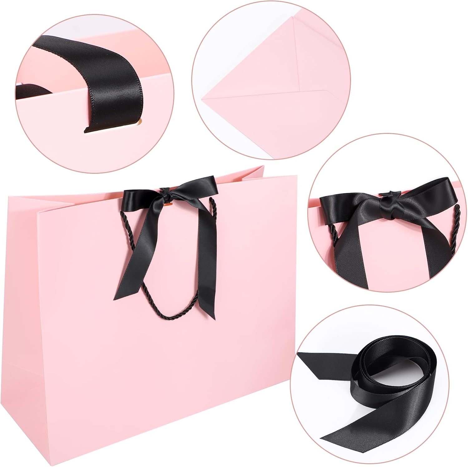 EUSOAR Thank You Gift Bags, 25pcs 16"x6"x12" Large Pink Gift Paper Bags with Ribbon Handles, Heavy Duty Shopping Wedding Birthday Party Favor Paper Gift Treat Bags Bulk - Image 3