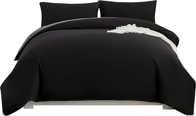 MOHAP Bedding Double Duvet Cover Set Plain Brushed Microfiber Bedding Duvet Cover with Pillowcases Black and Grey