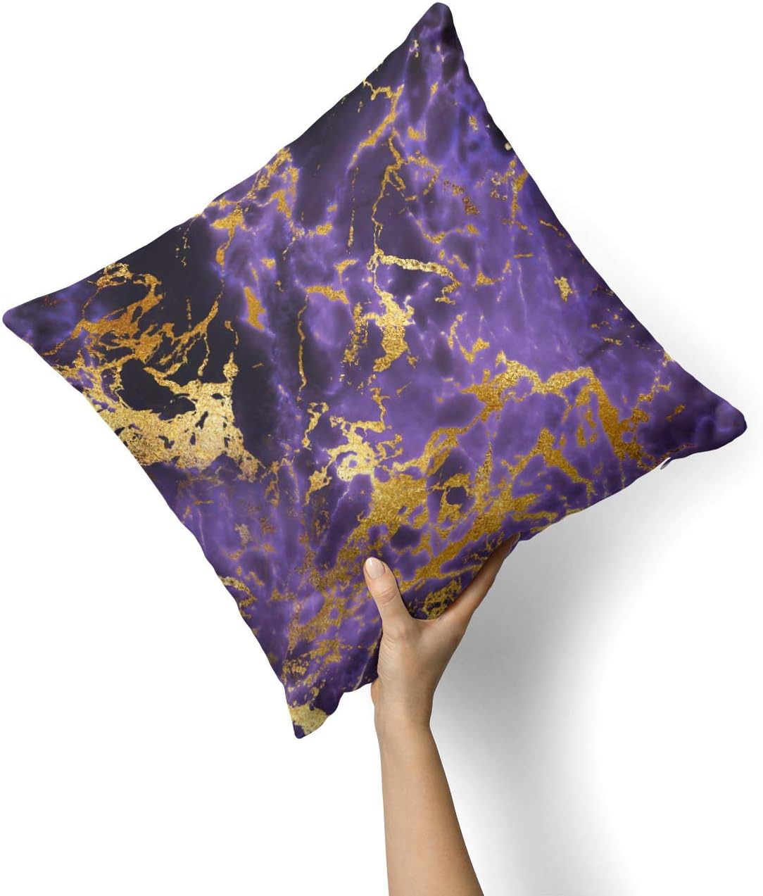 Purple Marble & Digital Gold Foil V4 - Custom Decorative Home Decor Indoor or Outdoor Throw Pillow Cover Plus Cushion Set for Sofa, Bed or Couch (Pillow CASE Cover Plus Cushion)