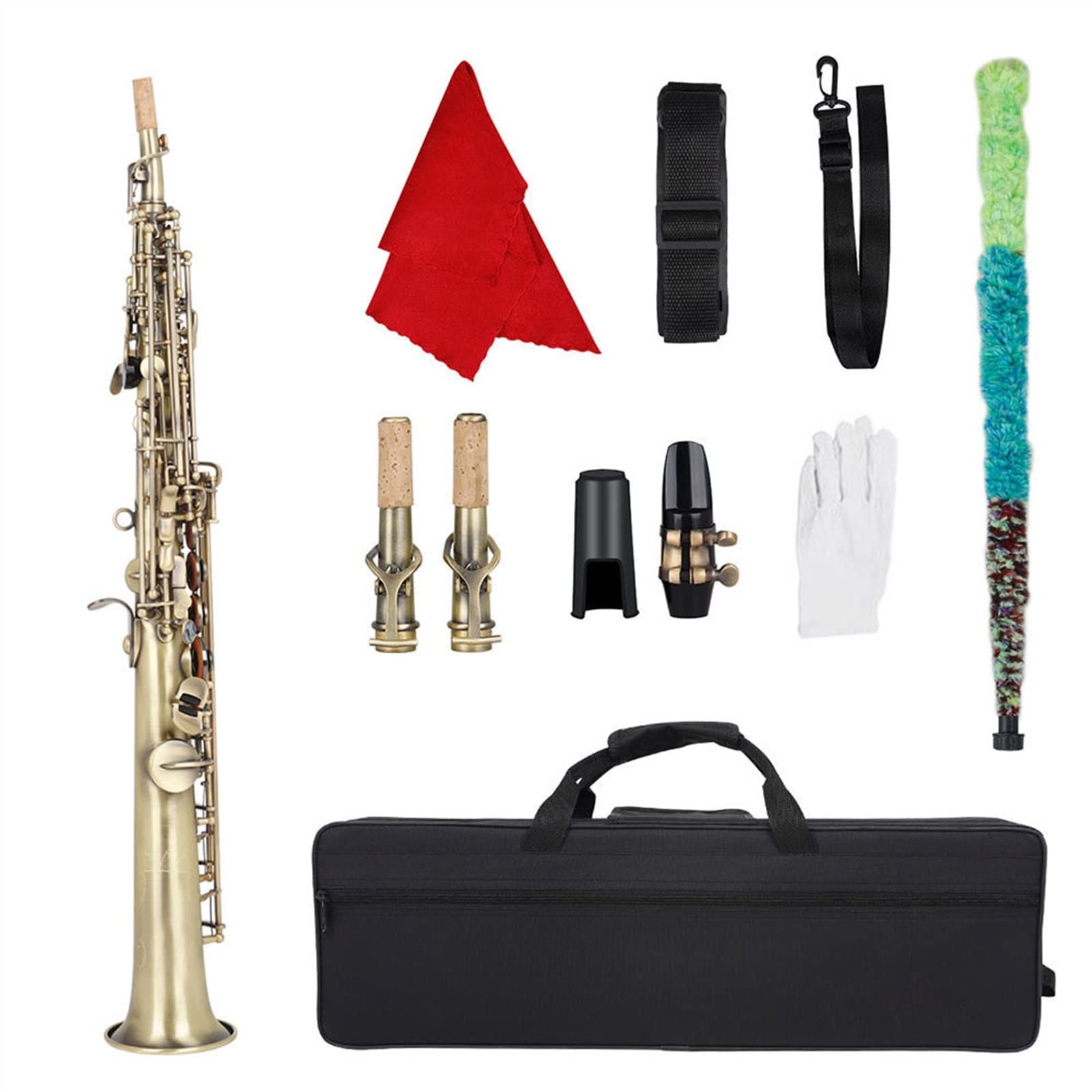 TSTS Saxofón Bronce Recto BB B Saxofón Plano Instrumento Musical De Viento De Madera con Estuche Kit Sassofono
