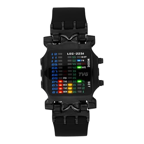 Men's Military Watches,Sports Waterproof Watch with Creative Binary RGB Led