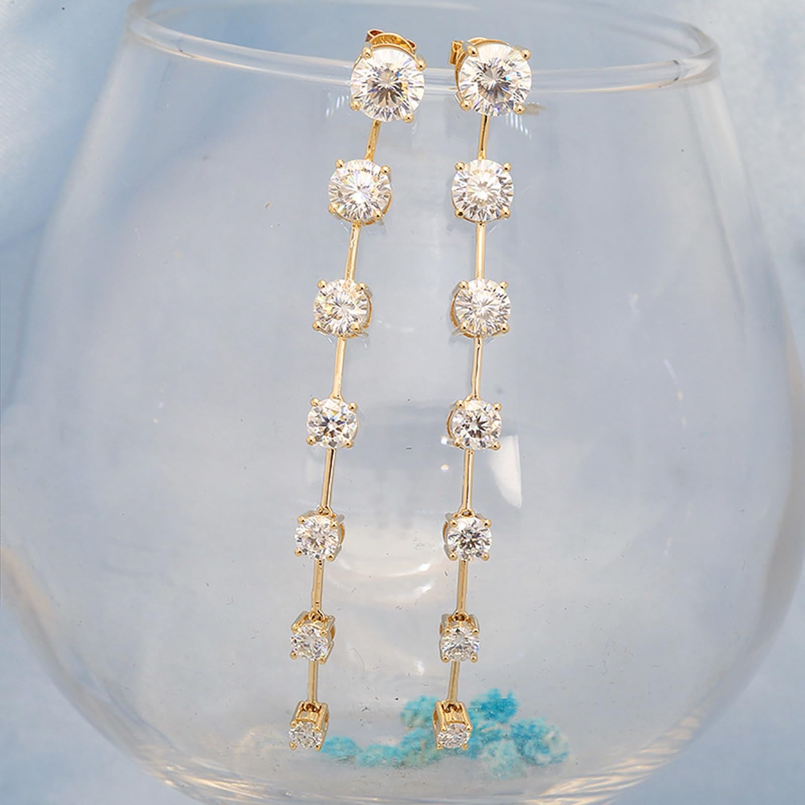 Orecchini in oro, moissanite, da uomo, a catena lunga con 6,2 carati, rotondi in moissanite, idea regalo per donne