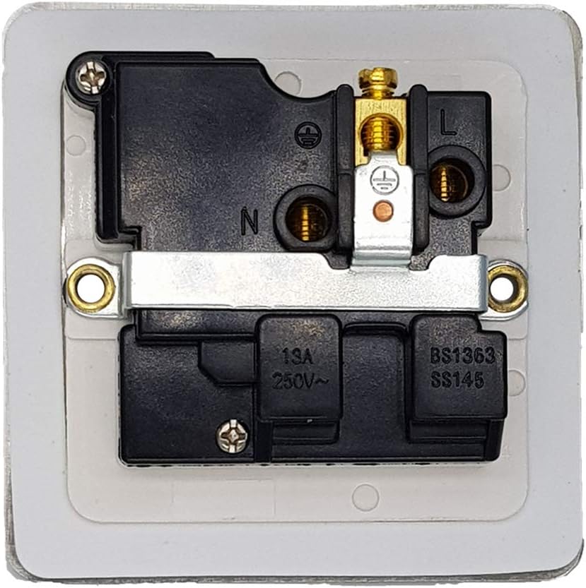 Klite 13A Single 1 Gang DP Switch Socket Flat Plate Brushed Chrome White Insert Metal Rocker Switches - Image 3
