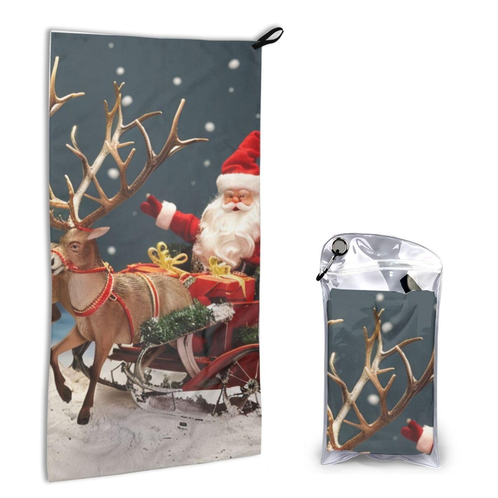 BWWHCCTI Quick Dry Hand Towel With Bag - Merry Christmas Art Printed Super Absorbent Face Cloth Microfiber Travel Sports Towels 40x80cm