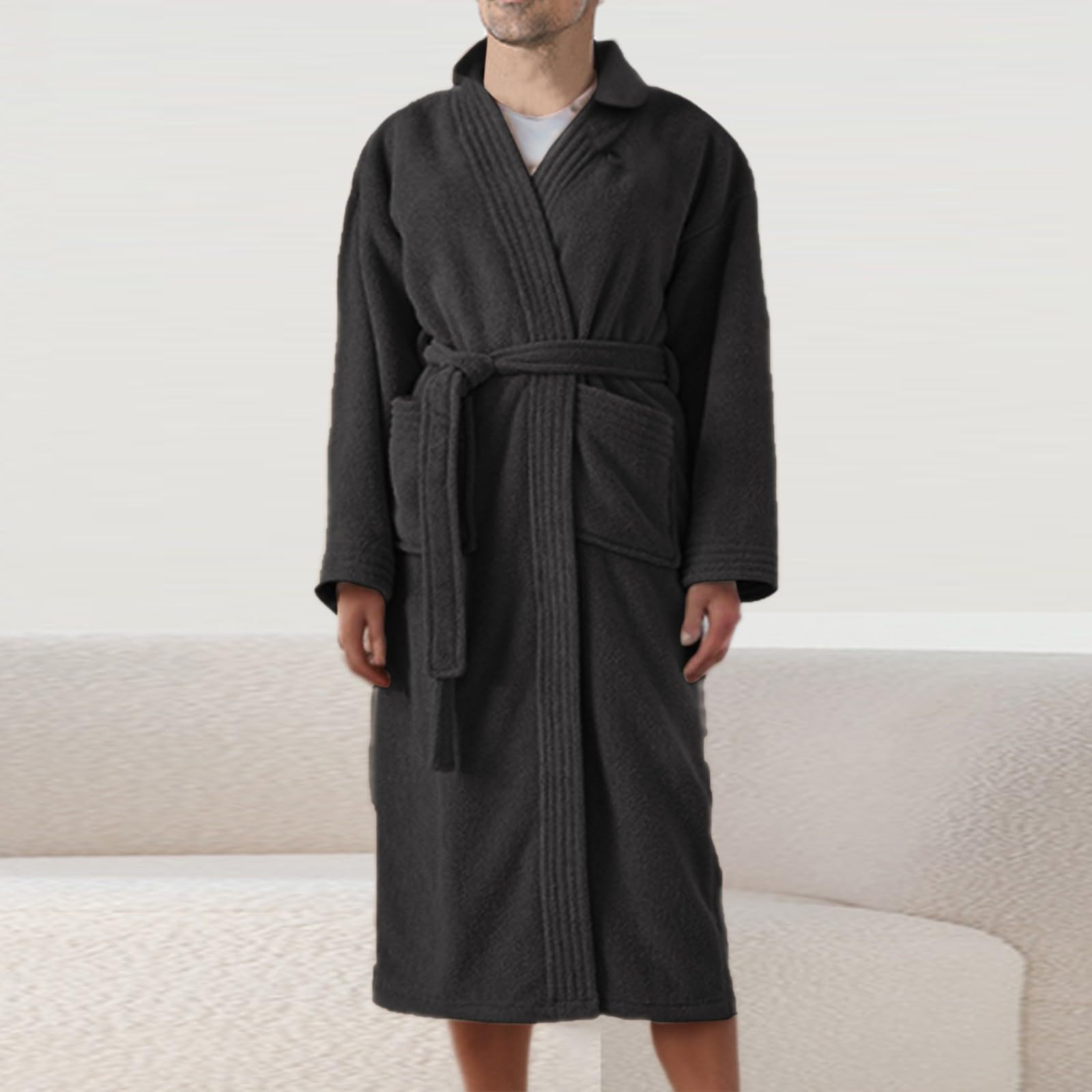 Accappatoio Uomo Microfibra - Accappatoio Nero In Microfibra, Leggero Assorbente Rapido Asciugatura, Ideale Post-Doccia/Sport, Chiusura Bottoni Colletto Rigido.
