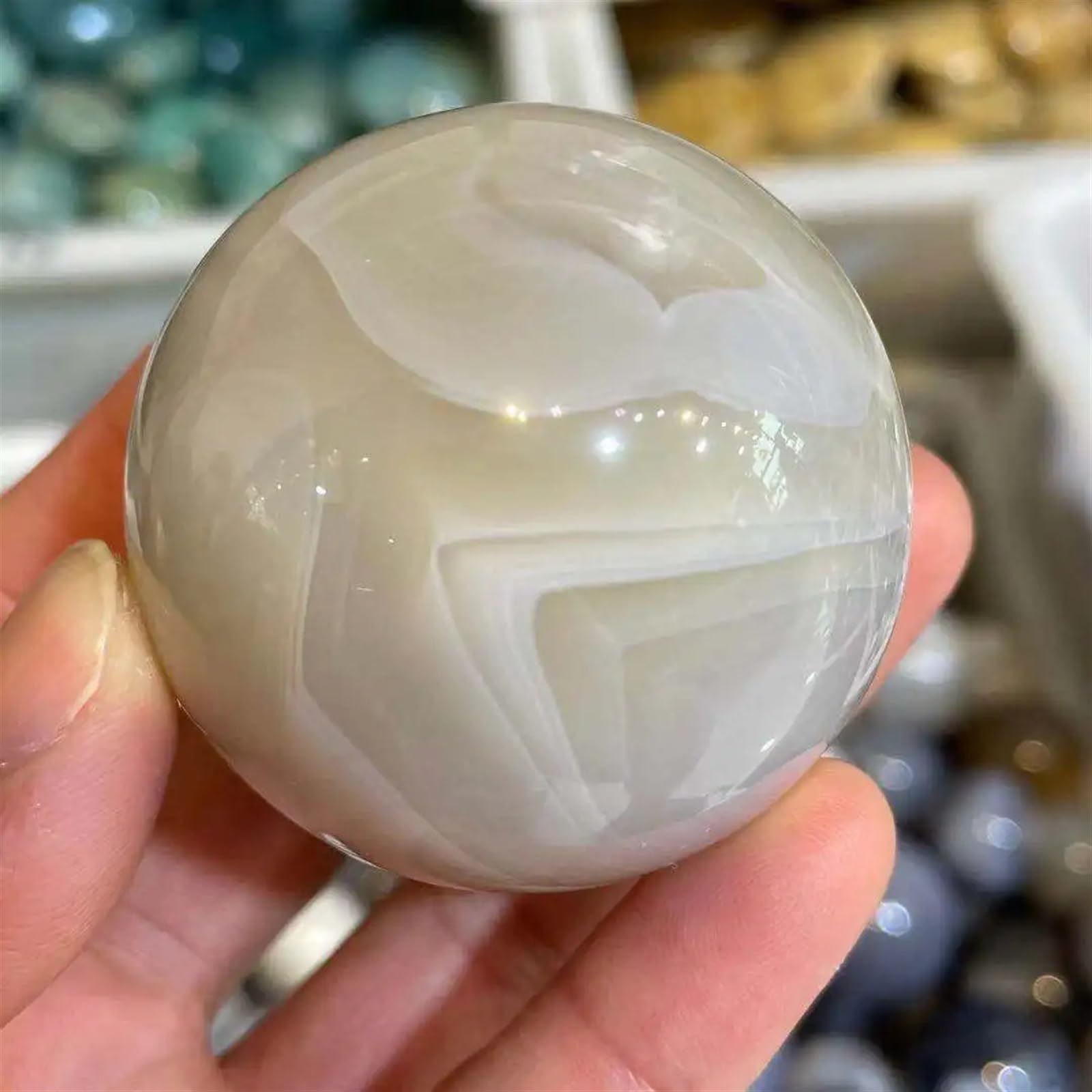 ICXLPMC White Agate Crystal Ball Quartz Magic Decoration Ornaments (Size : 80-90mm)