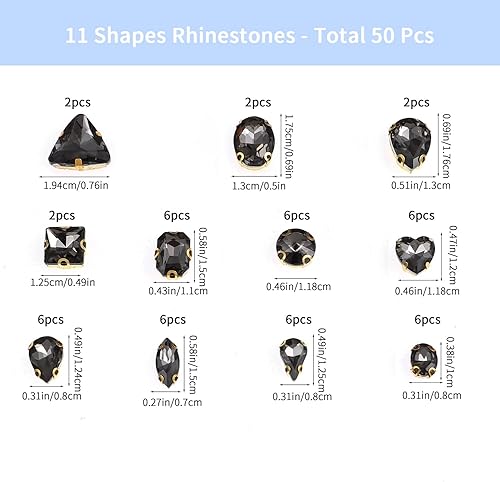 Miniatura 3 de 50 PCS Sew on Rhinestones Mixed Shapes Glass Rhinestones Sew on Crystal Gems Mental Flatback with Gold Claw for Jewelry Crafts Clothes DIY Craft