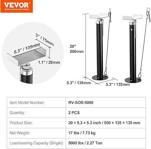 Miniatura 7 de VEVOR RV Slide Out Support Jacks, 5000 lbs Capacity Each Slide Out Stabilizer, Adjusts from 20"-48" Camper Slide Out Support Jacks, Heavy-Duty