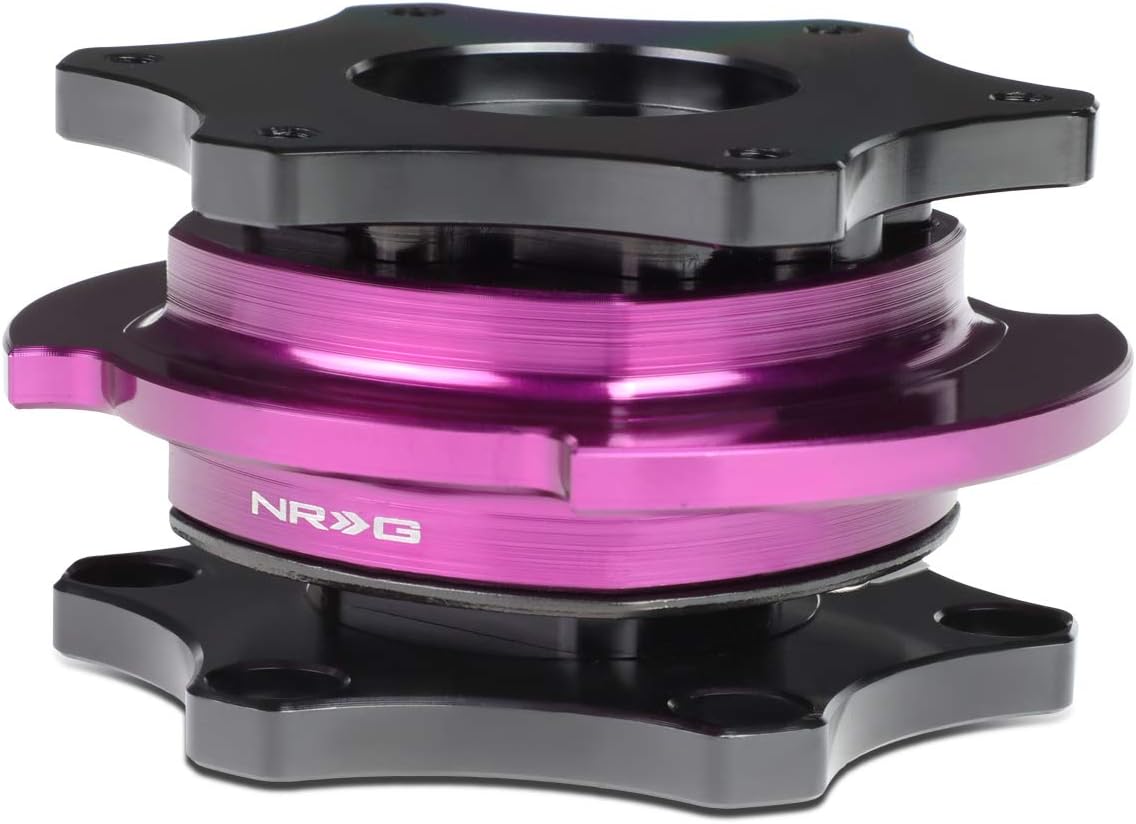 Auto Dynasty NRG Innovations SRK-R200BK-PP Aluminum SFI 42.1 D Shaped Steering Wheel Quick Release Adapter Hub Black Body Purple Ring