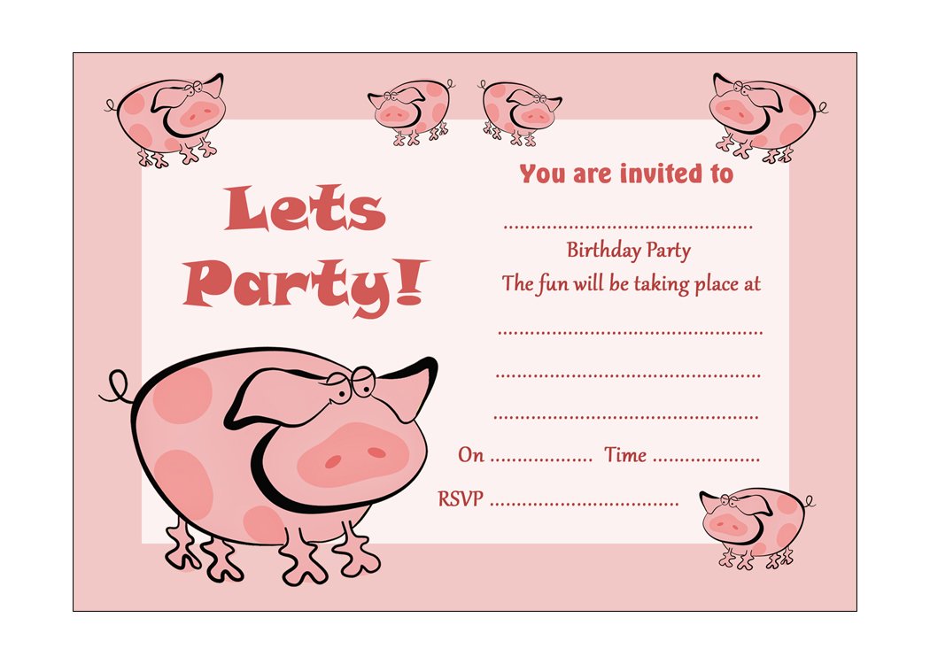 Piggy Birthday Party Invitations With Pink Envelopes - Pack of 20 - By Artstore