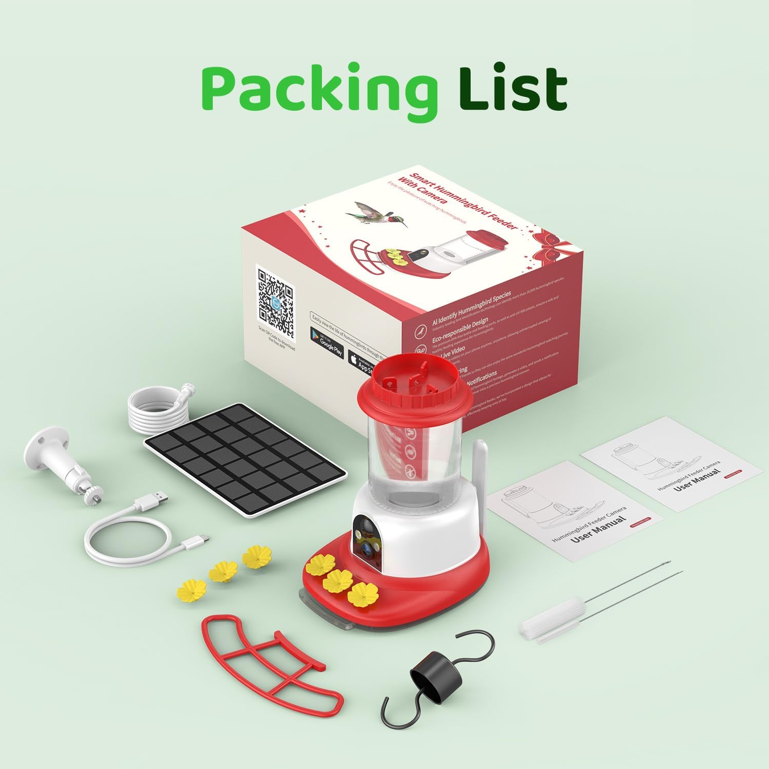 SEHMUA Smart Hummingbird Feeder with Camera, Solar Powered Bird Cam with 1 Year Trial AI Identify, Ant Moat & Bee Proof, Outdoor Hanging, Gift for Bird Watching