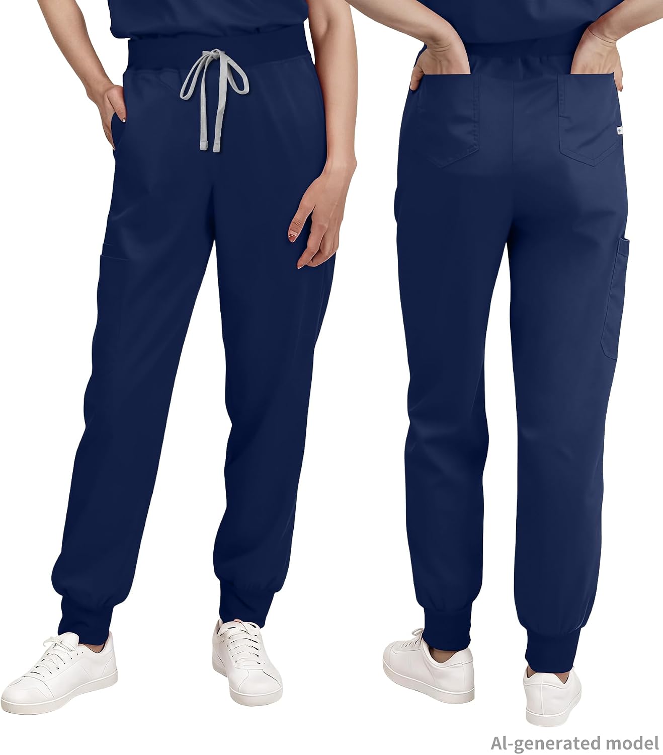 Women's Jogger Scrub Pants 6 Pockets Mid-Rise, Drawstring | Soft, stretchy 4-way knit (72% poly/21% rayon/7% spandex) Wrinkle-resistant machine washable
